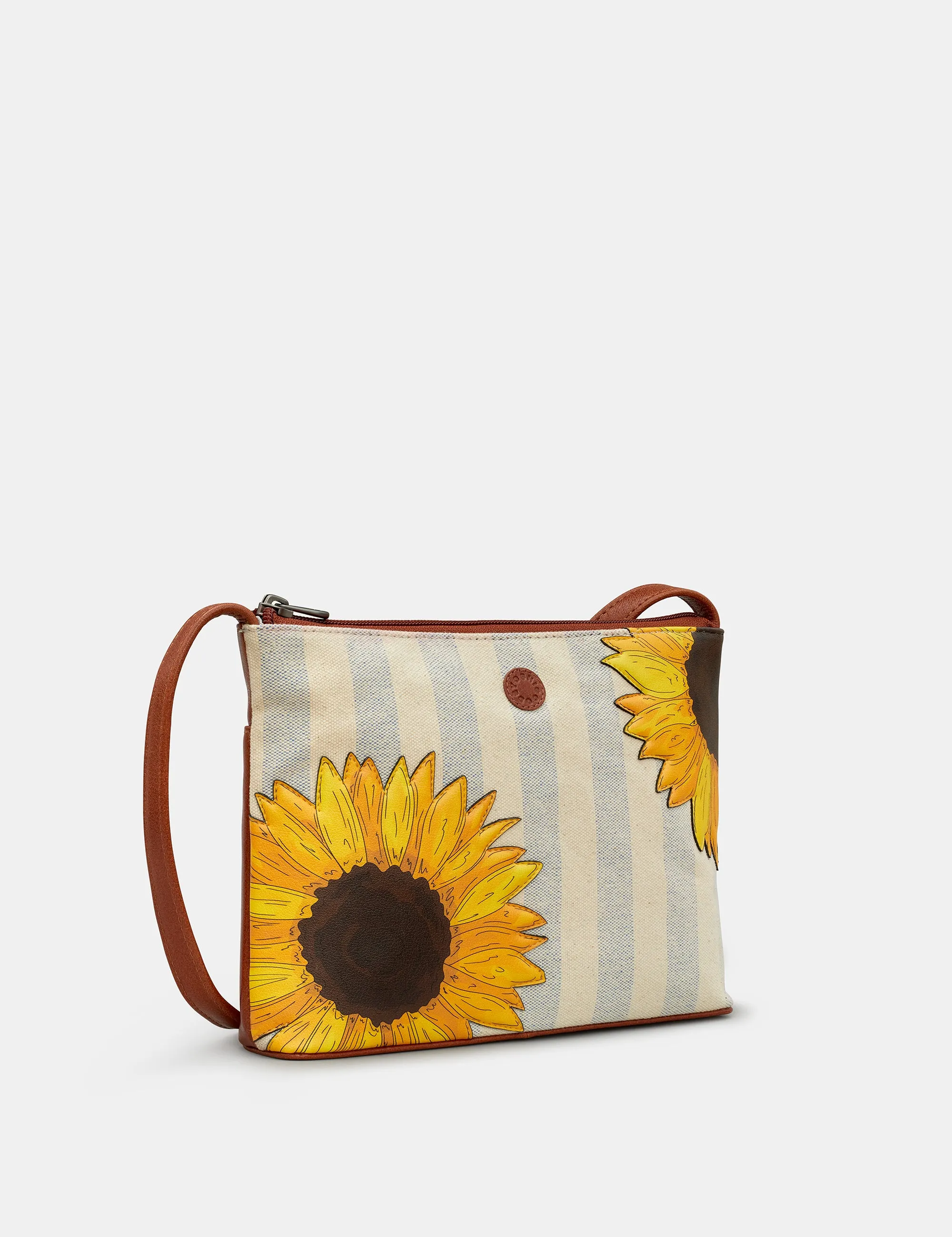 Sunflower Bloom Leather And Canvas Cross Body Bag
