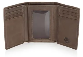 Taupe Trifold Leather Wallet With RFID Blocking and ID Window