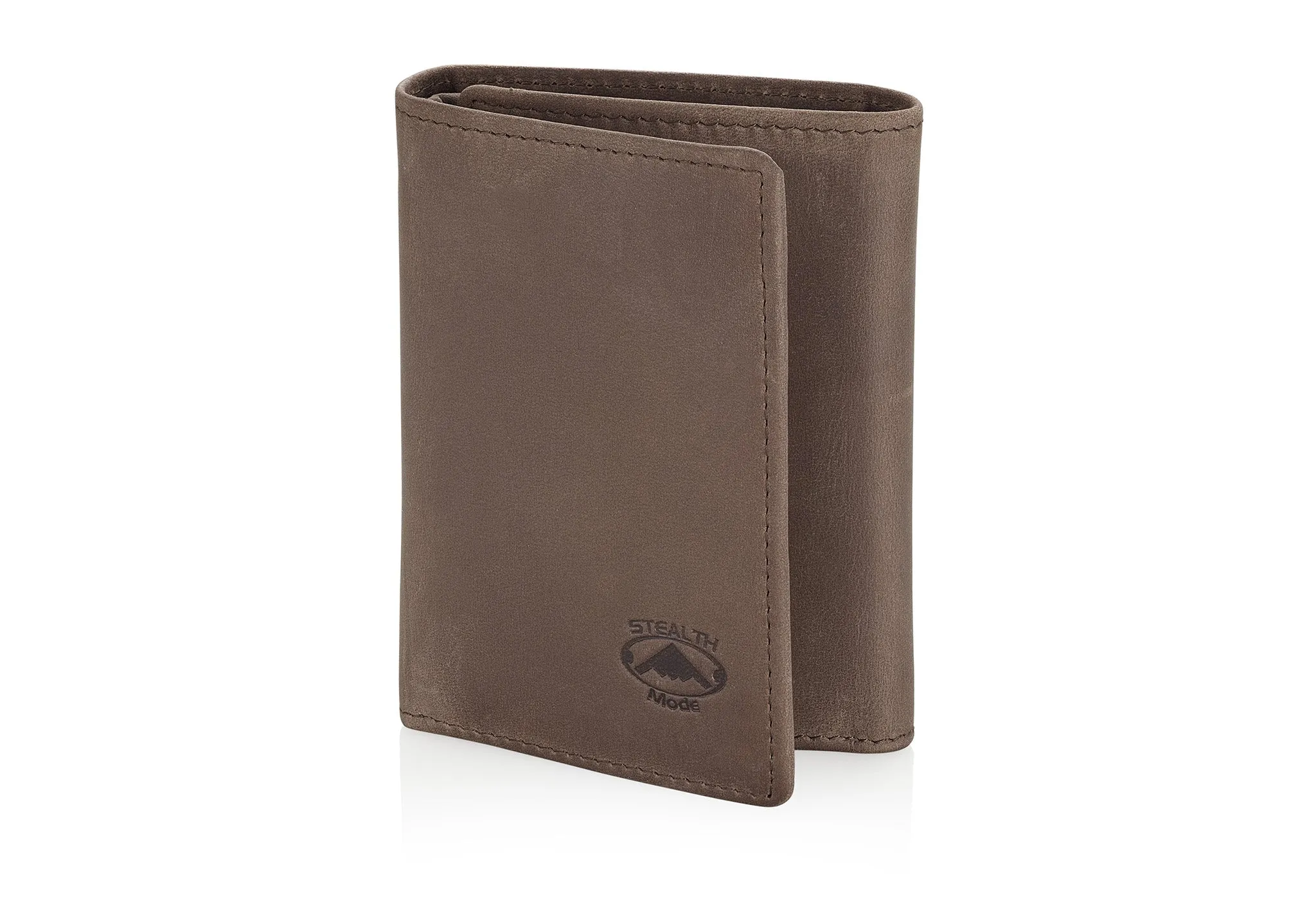 Taupe Trifold Leather Wallet With RFID Blocking and ID Window