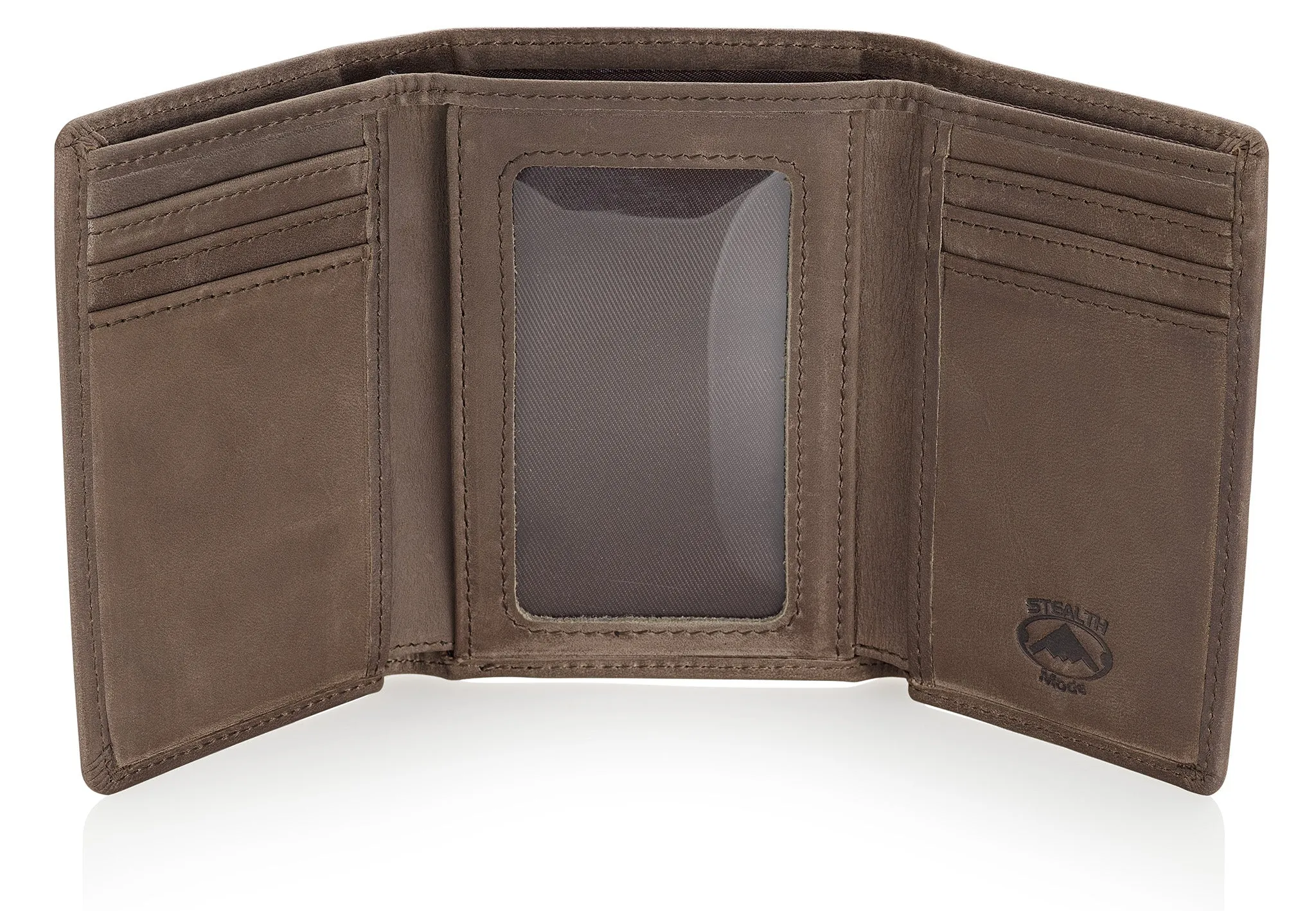Taupe Trifold Leather Wallet With RFID Blocking and ID Window