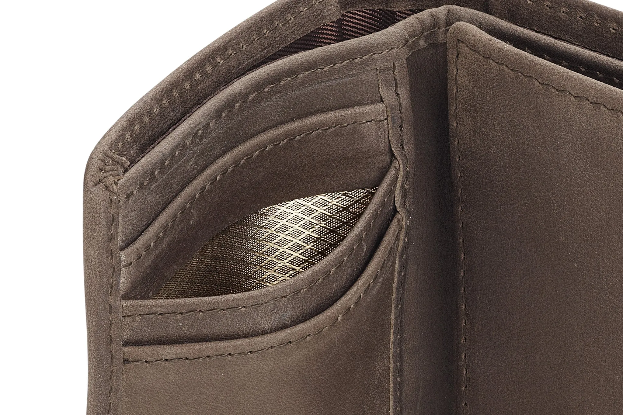 Taupe Trifold Leather Wallet With RFID Blocking and ID Window