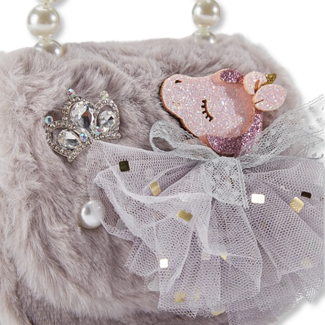 Unicorn Furry Purse - Grey