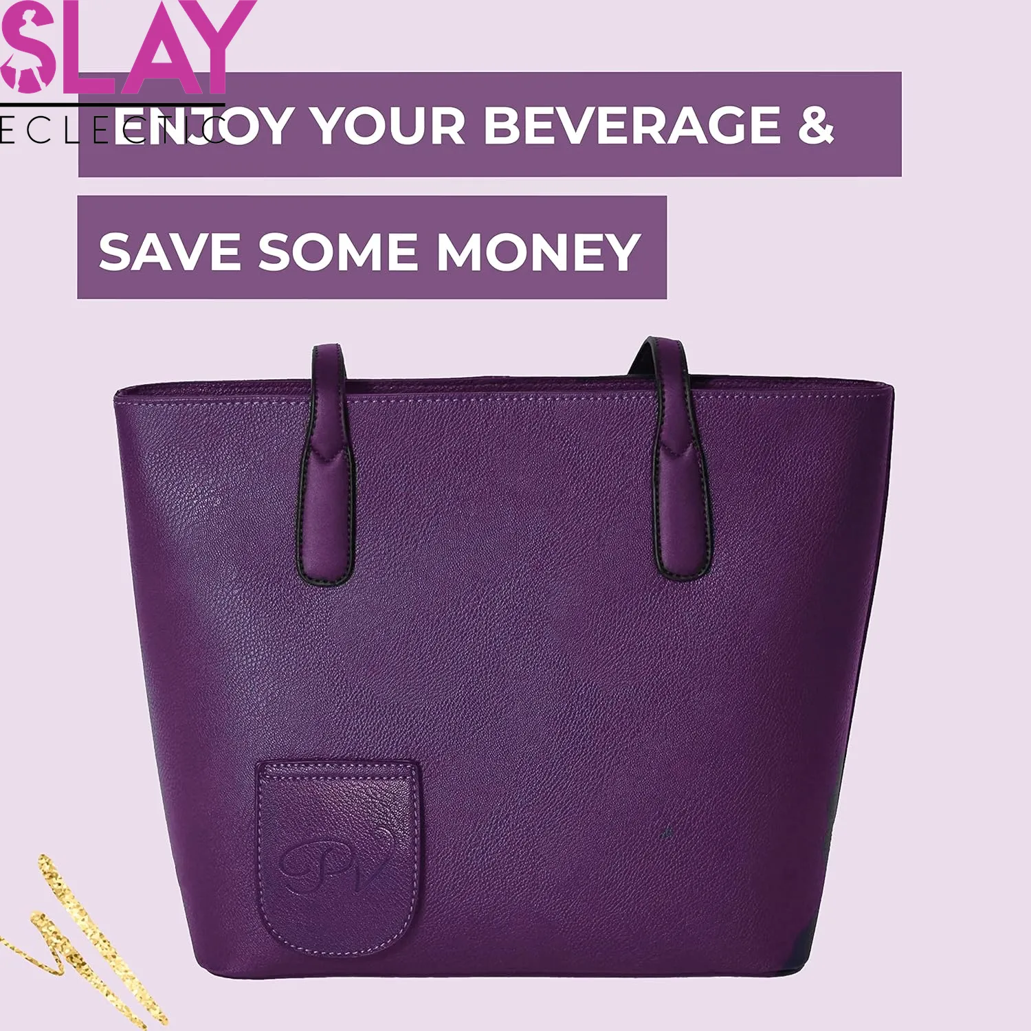 Vegan Leather Wine Tote - Chic Purse with Hidden Spout for Effortless On-the-Go Sipping (Holds 2 Bottles) - Perfect for Events & Gatherings - Aubergine