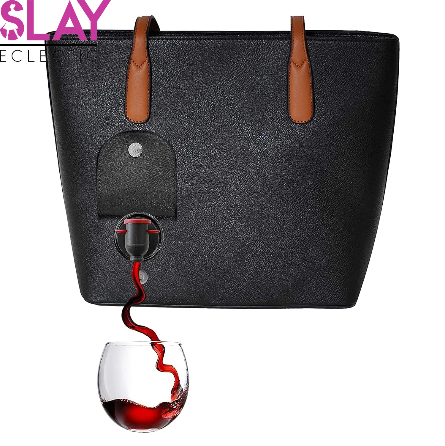 Vegan Leather Wine Tote - Chic Purse with Hidden Spout for Effortless On-the-Go Sipping (Holds 2 Bottles) - Perfect for Events & Gatherings - Aubergine