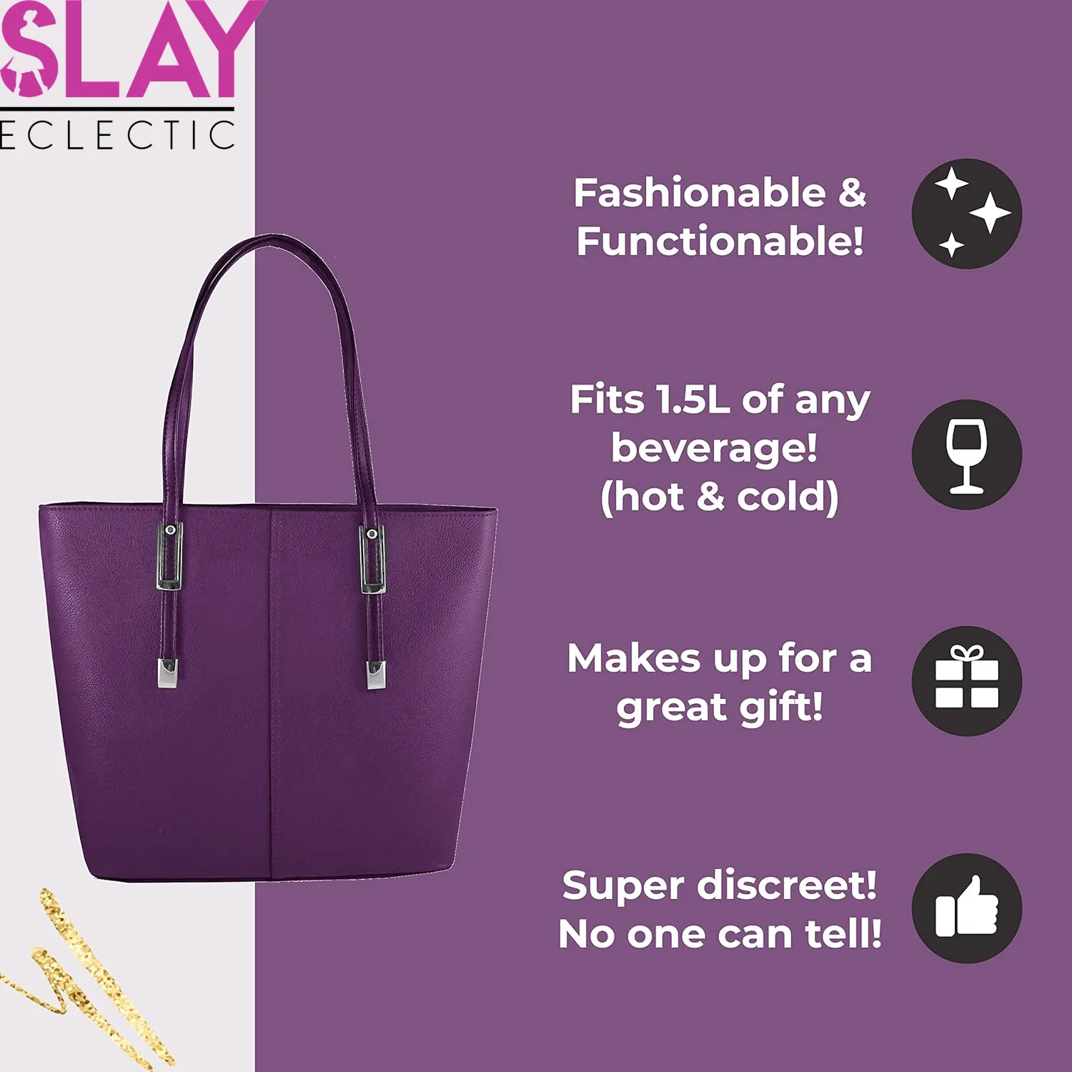 Vegan Leather Wine Tote - Chic Purse with Hidden Spout for Effortless On-the-Go Sipping (Holds 2 Bottles) - Perfect for Events & Gatherings - Aubergine