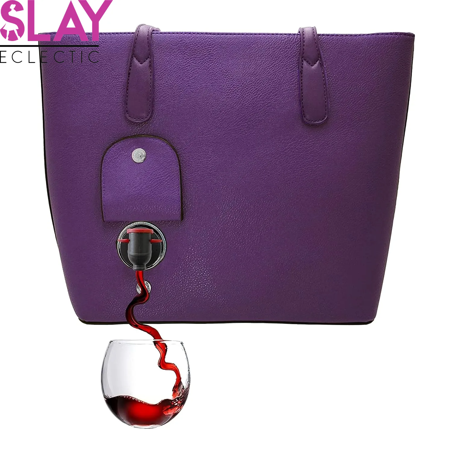 Vegan Leather Wine Tote - Chic Purse with Hidden Spout for Effortless On-the-Go Sipping (Holds 2 Bottles) - Perfect for Events & Gatherings - Aubergine