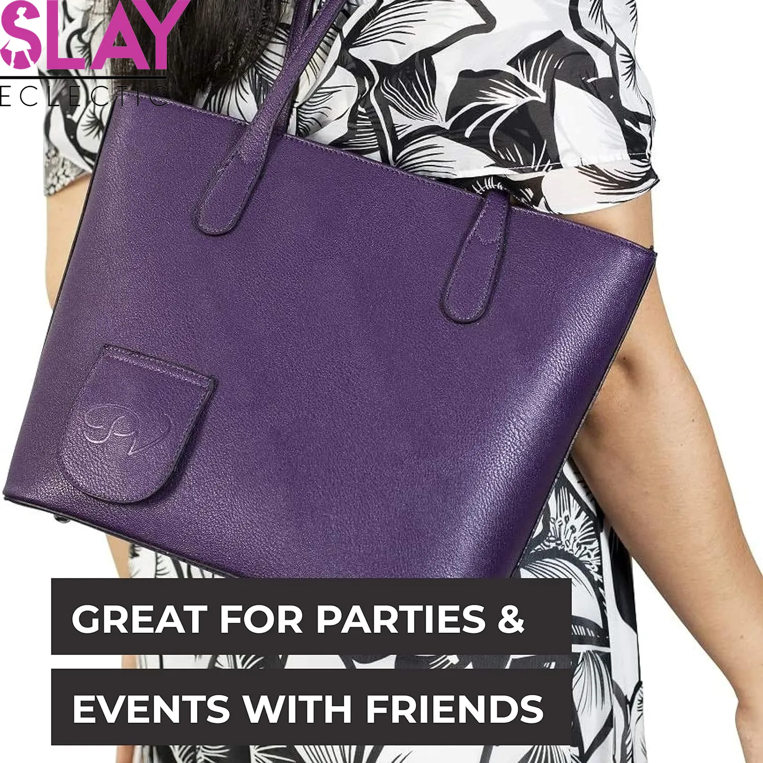 Vegan Leather Wine Tote - Chic Purse with Hidden Spout for Effortless On-the-Go Sipping (Holds 2 Bottles) - Perfect for Events & Gatherings - Aubergine