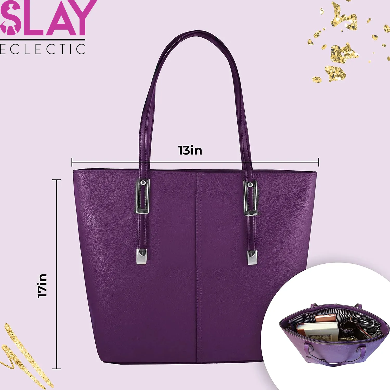 Vegan Leather Wine Tote - Chic Purse with Hidden Spout for Effortless On-the-Go Sipping (Holds 2 Bottles) - Perfect for Events & Gatherings - Aubergine