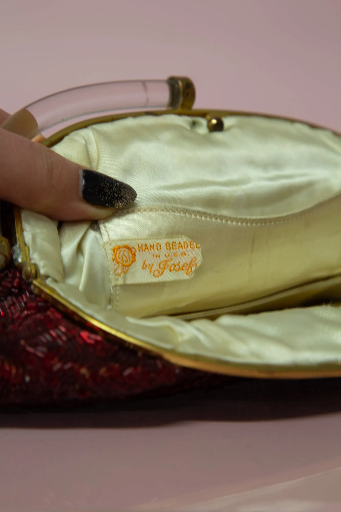 Vintage 1930s Large Red Bugle Beaded Clutch Bag