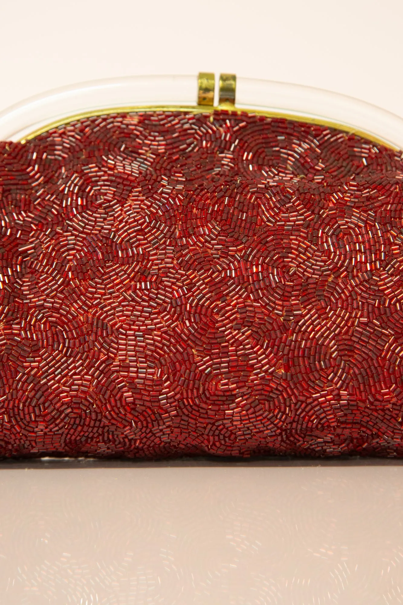 Vintage 1930s Large Red Bugle Beaded Clutch Bag