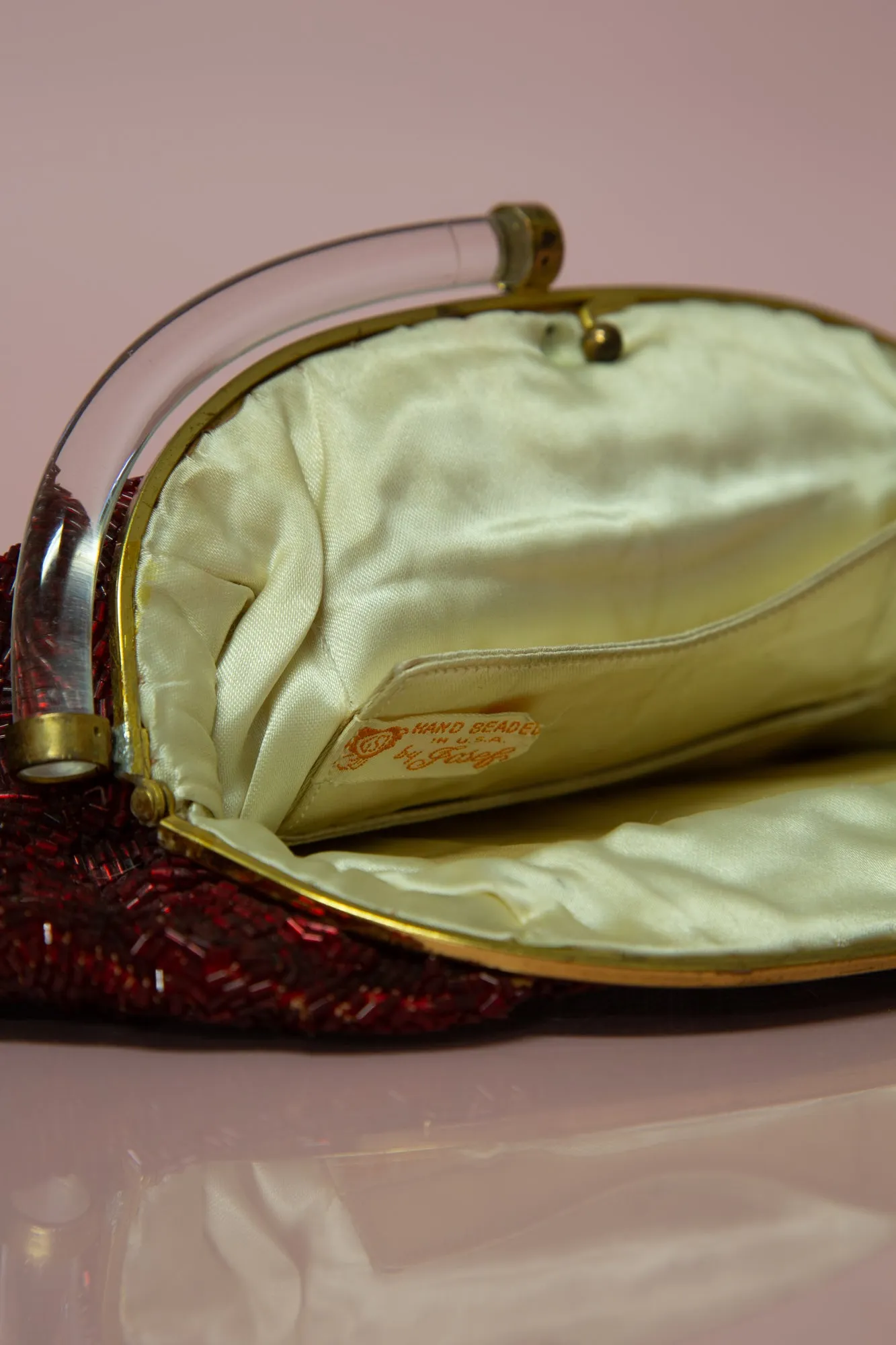 Vintage 1930s Large Red Bugle Beaded Clutch Bag