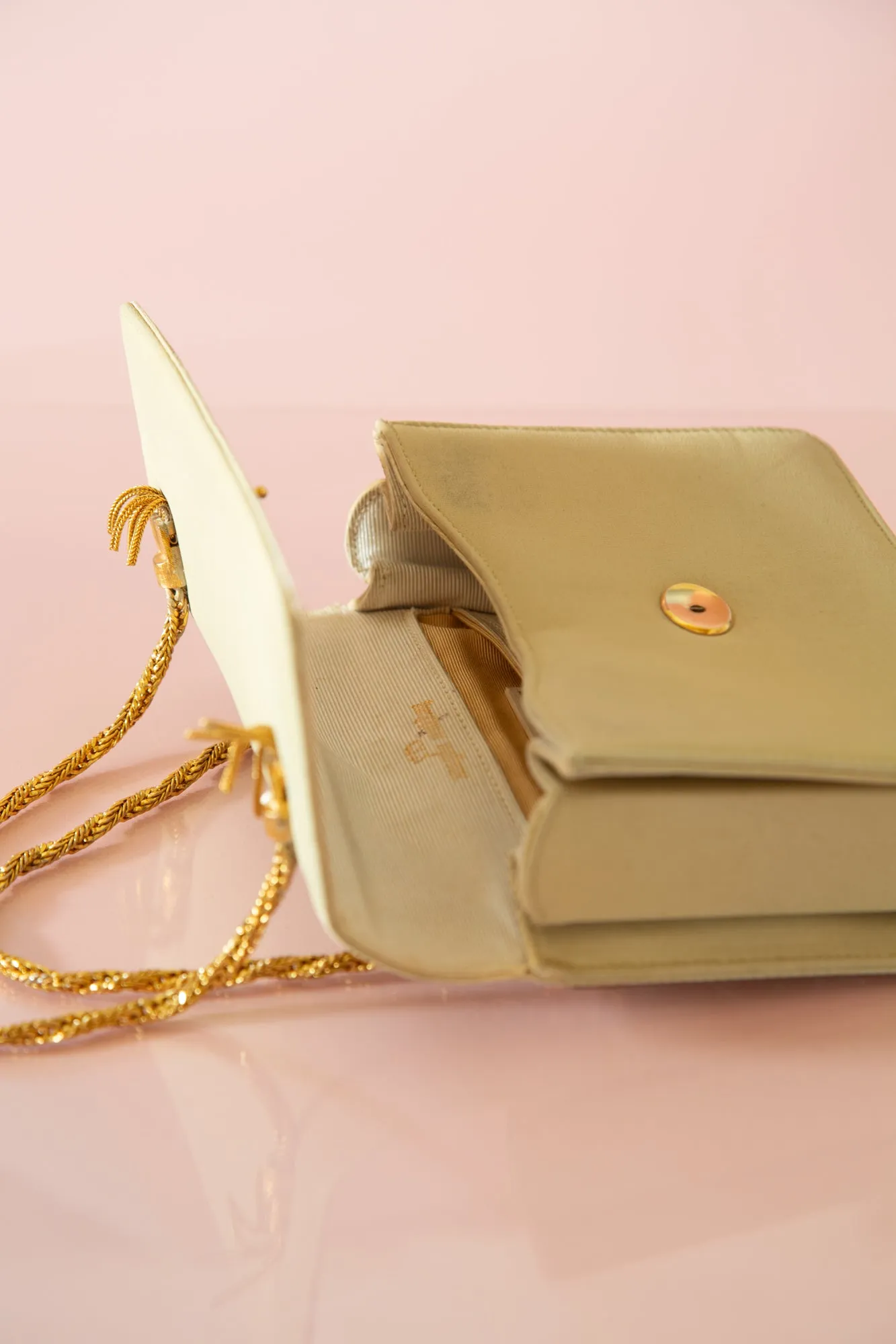 Vintage 1950s Silk Pale Green Gold Bag