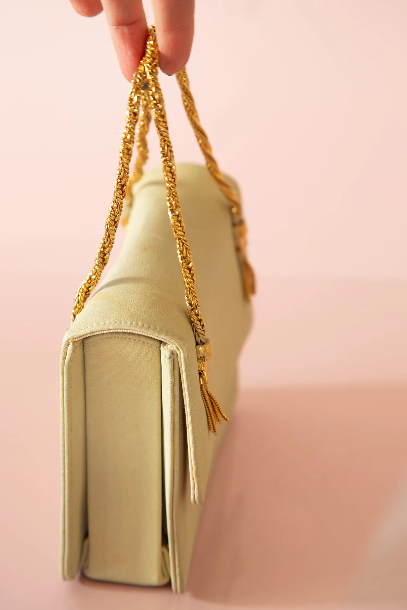 Vintage 1950s Silk Pale Green Gold Bag