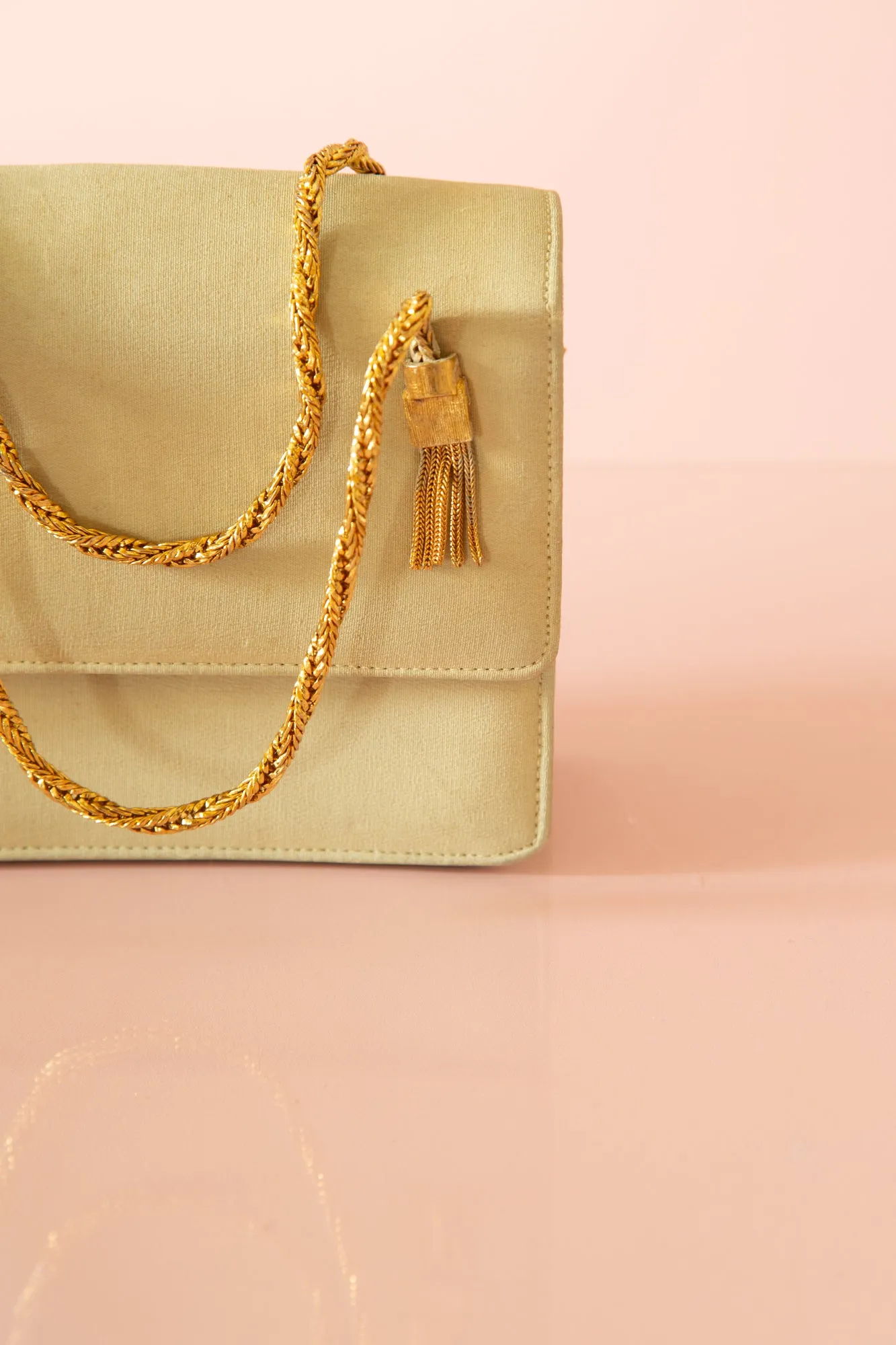 Vintage 1950s Silk Pale Green Gold Bag