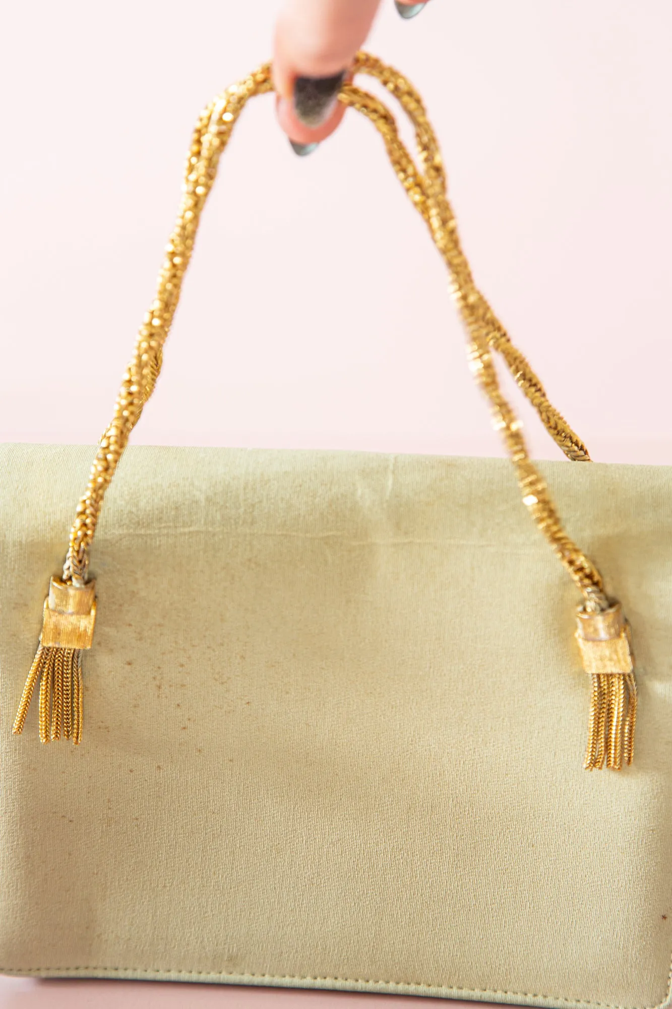 Vintage 1950s Silk Pale Green Gold Bag
