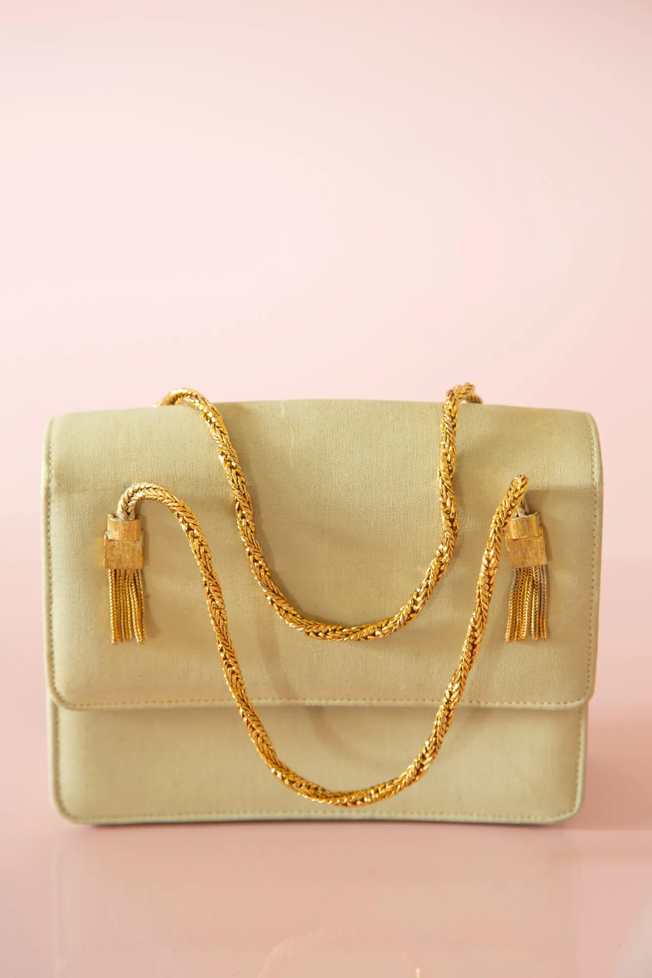 Vintage 1950s Silk Pale Green Gold Bag