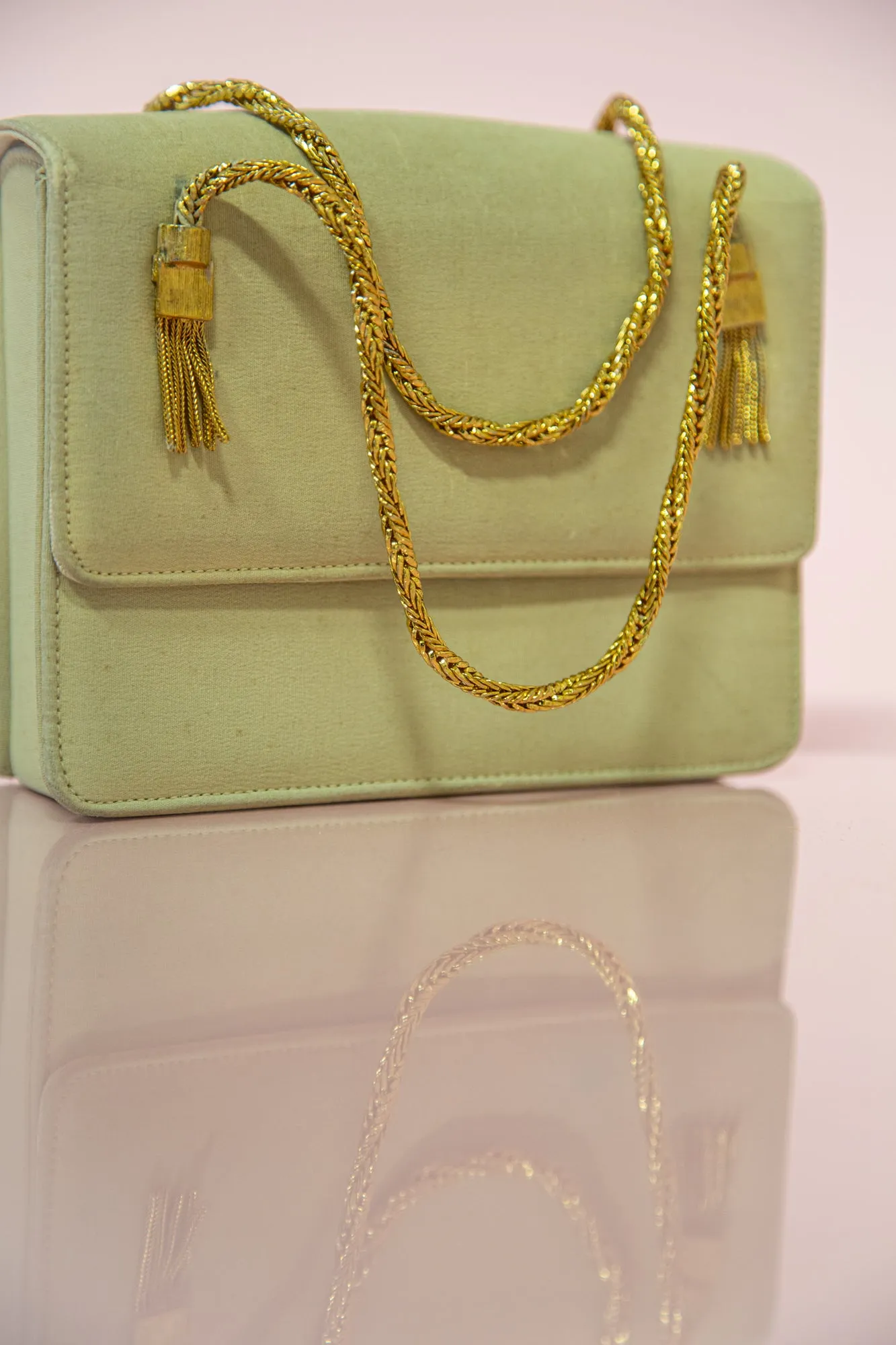 Vintage 1950s Silk Pale Green Gold Bag