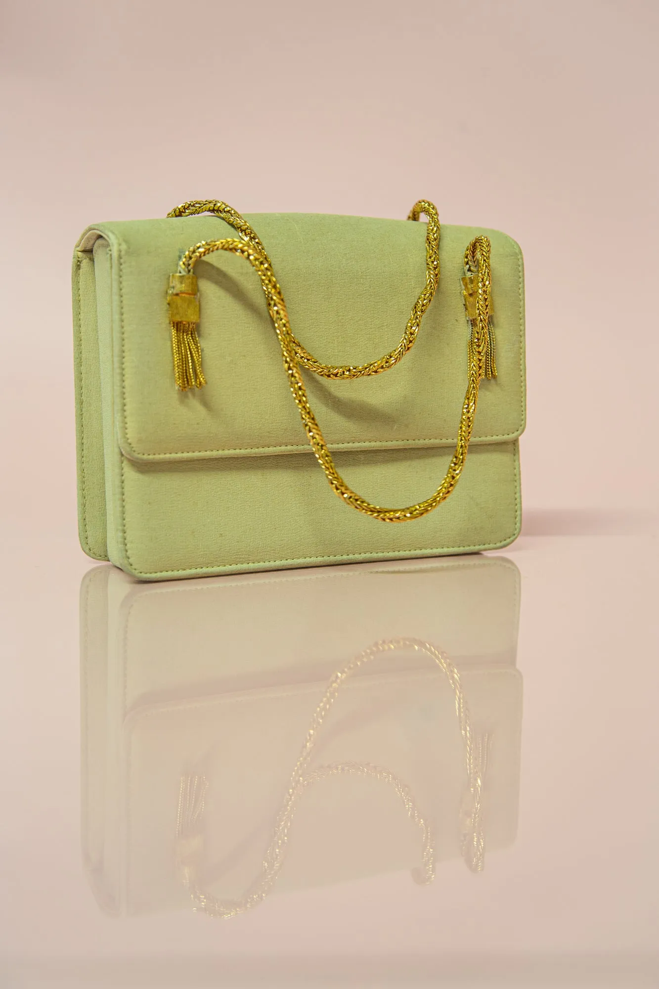 Vintage 1950s Silk Pale Green Gold Bag