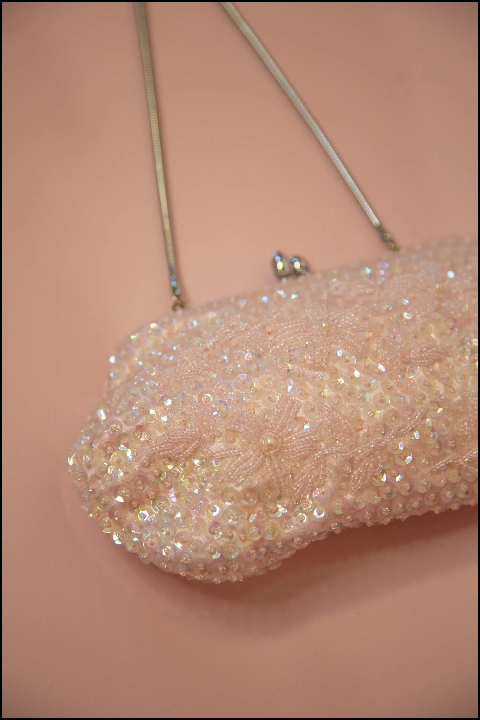 Vintage 1960s Pink Iridescent Beaded Purse