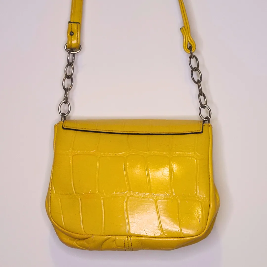 Vintage 1970s Yellow Leather Bag With Antique Brass Eagle