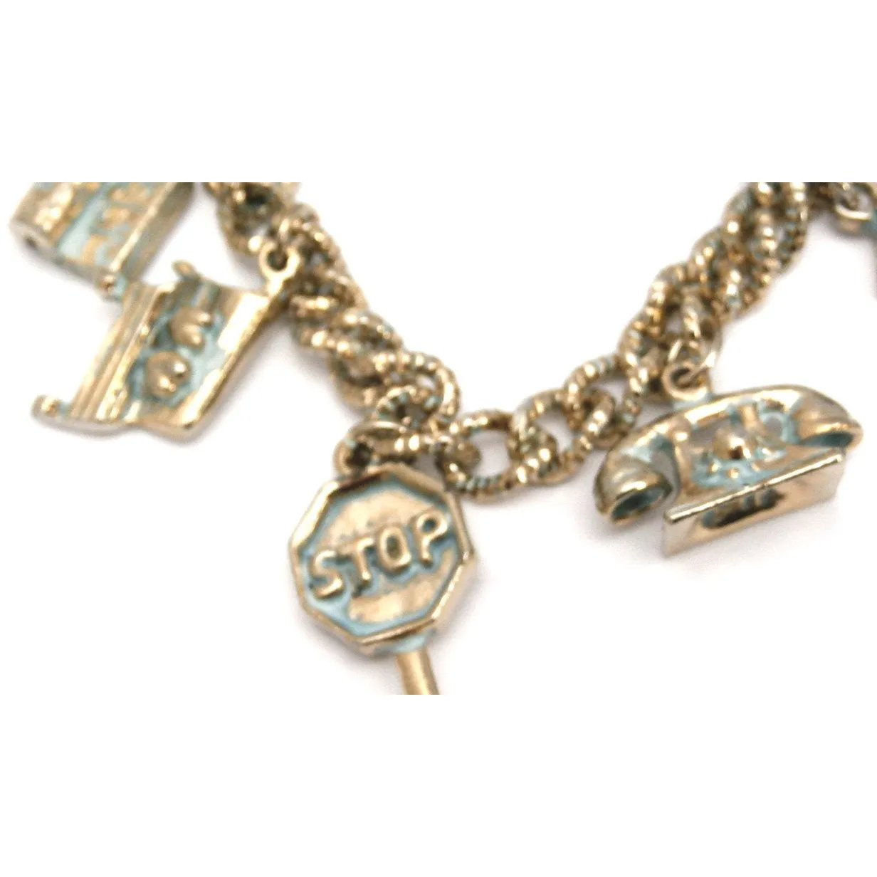 Vintage Charm Bracelet 1950s Stop Light Phone Hearts