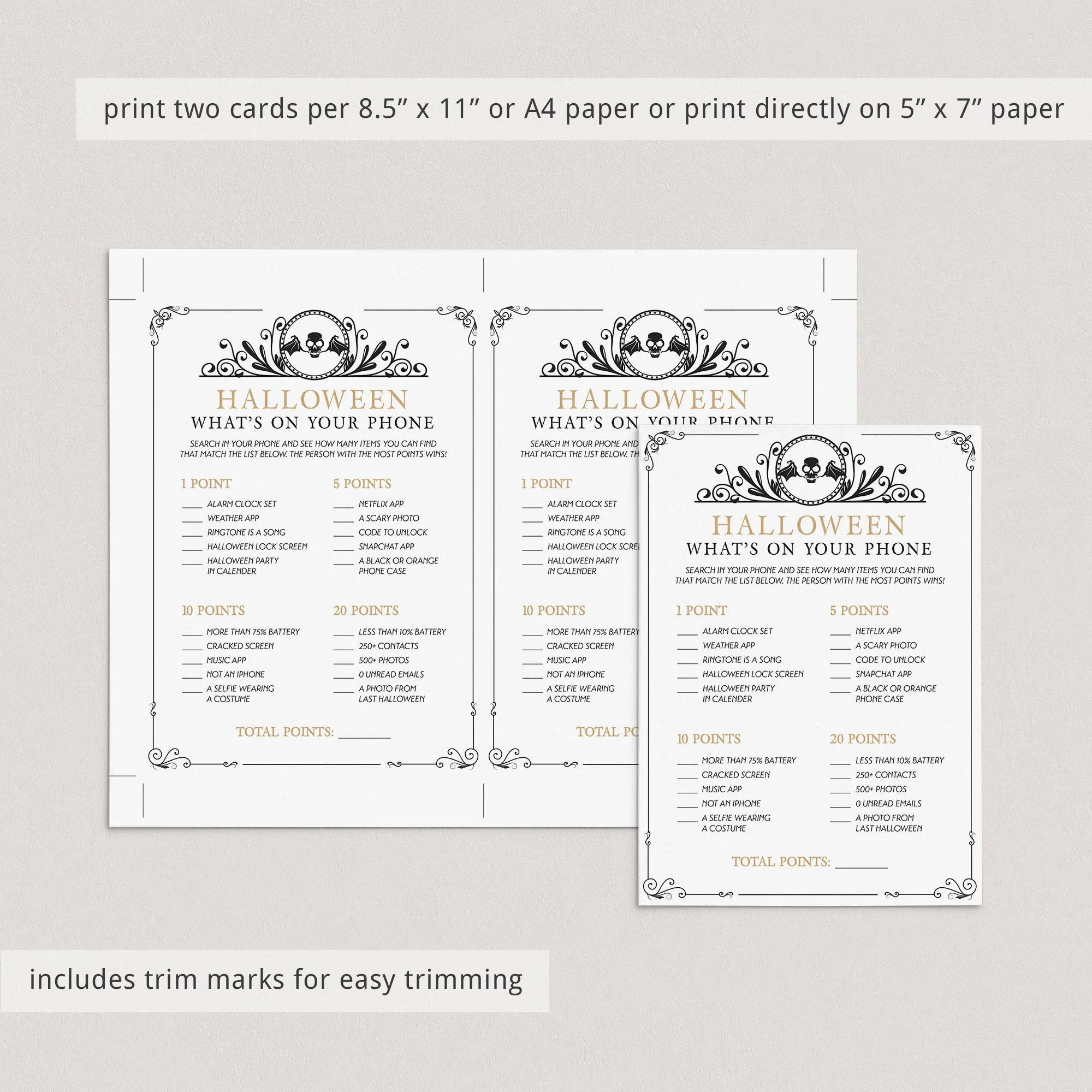 Vintage Halloween Theme Party Game What's On Your Phone Printable
