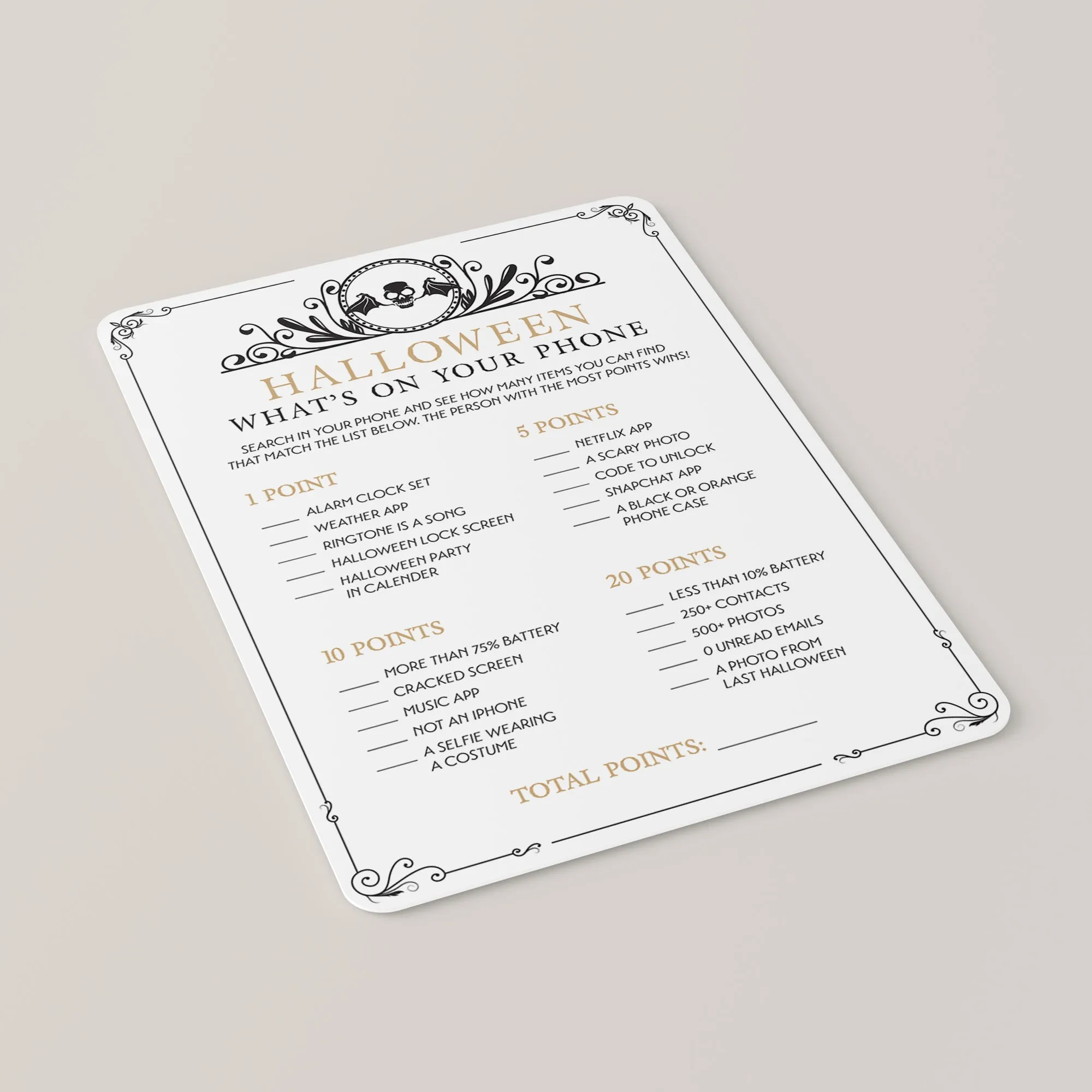 Vintage Halloween Theme Party Game What's On Your Phone Printable
