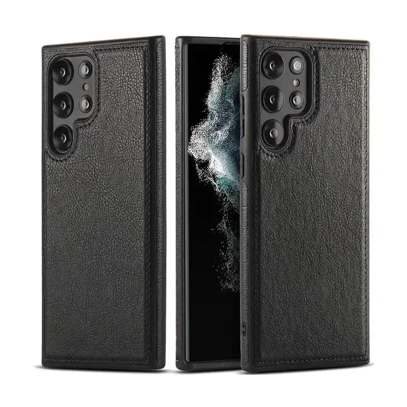 Vintage Stitching Premium Quality Leather Phone Case For Samsung S22 Ultra - Black