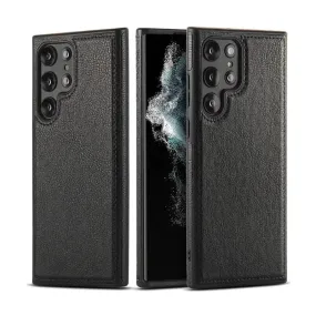 Vintage Stitching Premium Quality Leather Phone Case For Samsung S22 Ultra - Black