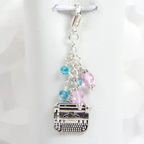 Vintage Typewriter Charm with Pink and Turquoise Crystals